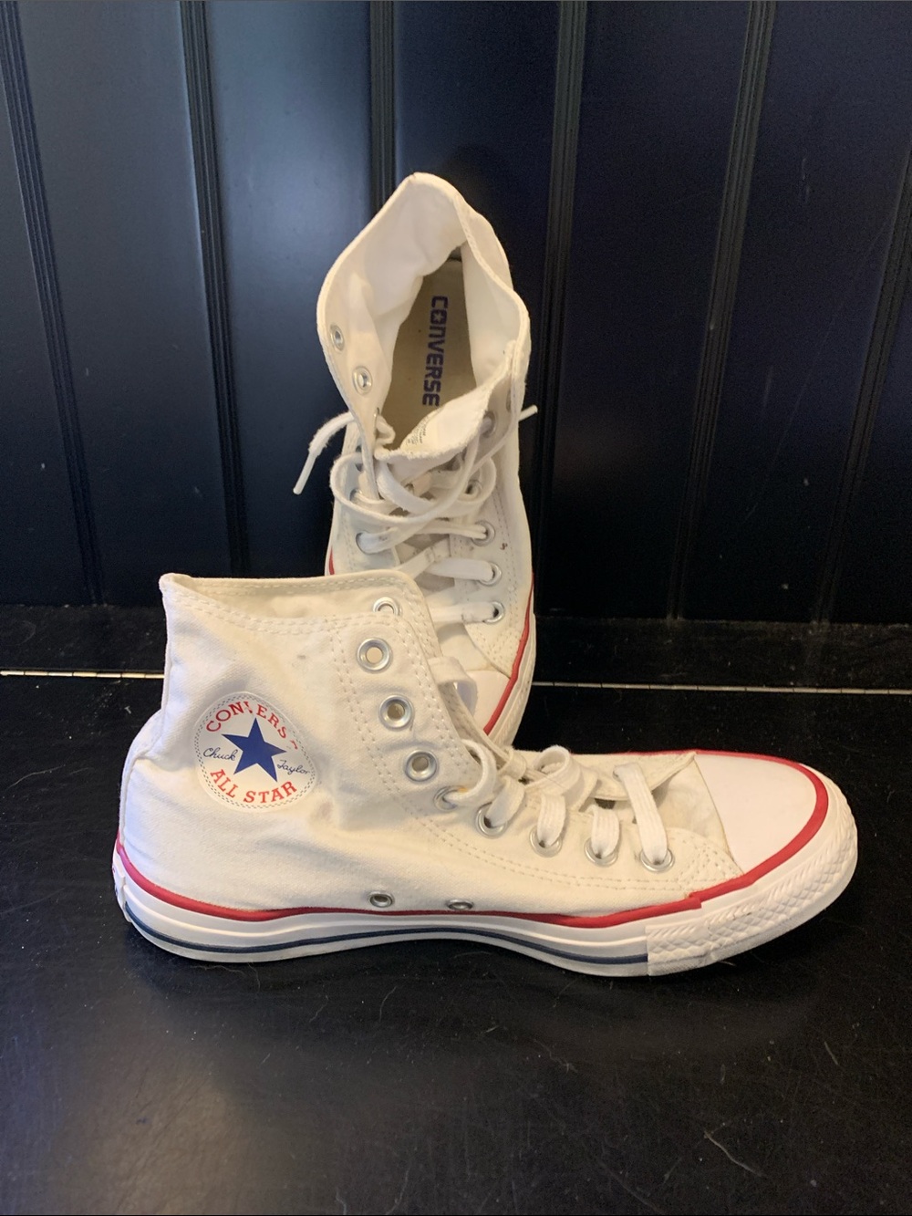 Converse High Top Sneakers in White with Red Trim
